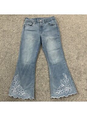 Gap 70s Flare Jeans High Rise Ankle Floral Detail Kids Girls Denim